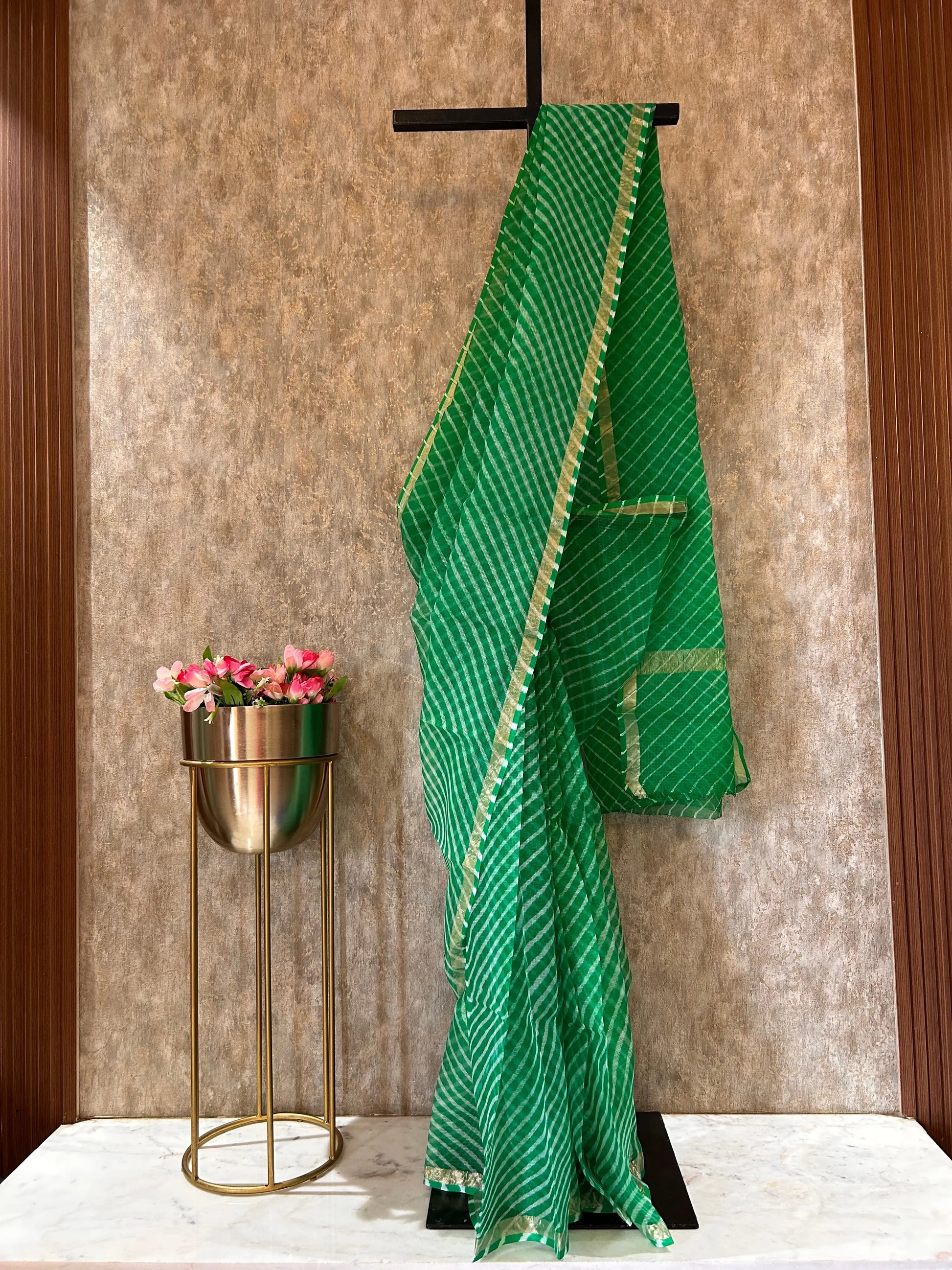 Green Color Pure Kota Silk Saree with Lehariya Pattern Mandira Silks
