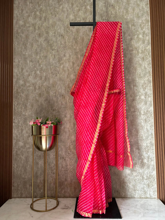 Pink Color Pure Kota Silk Saree with Lehariya Pattern Mandira Silks