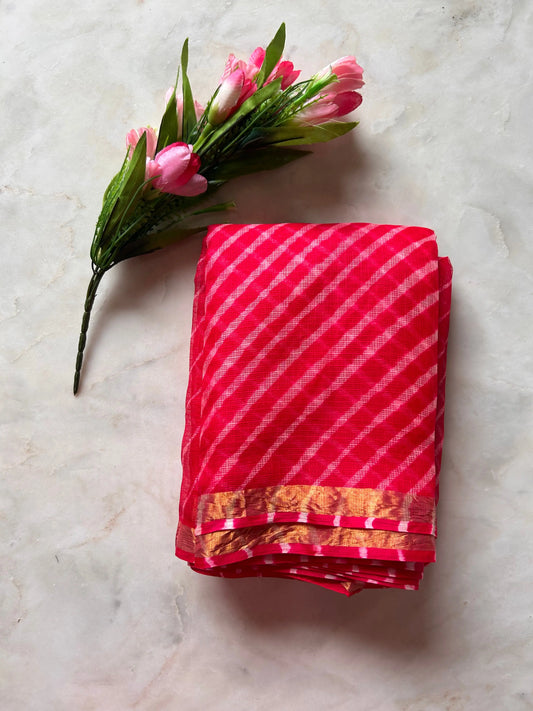 Pink Color Pure Kota Silk Saree with Lehariya Pattern Mandira Silks