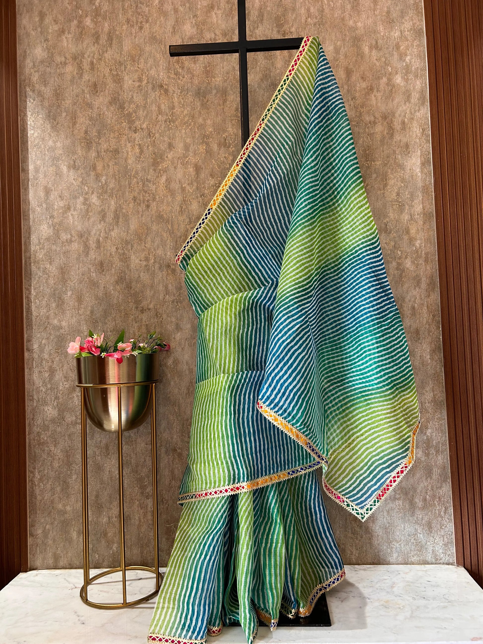 Green Color Kota Lehariya Saree with Gota Patti Mandira Silks