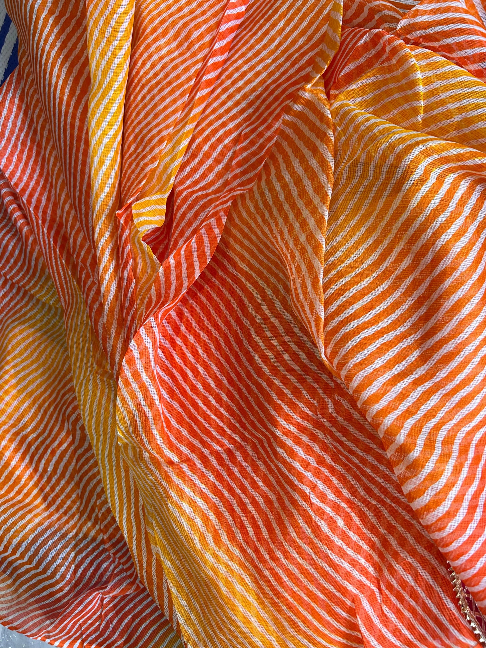 Yellow and Orange Color Kota Lehariya Saree with Gota Patti Mandira Silks