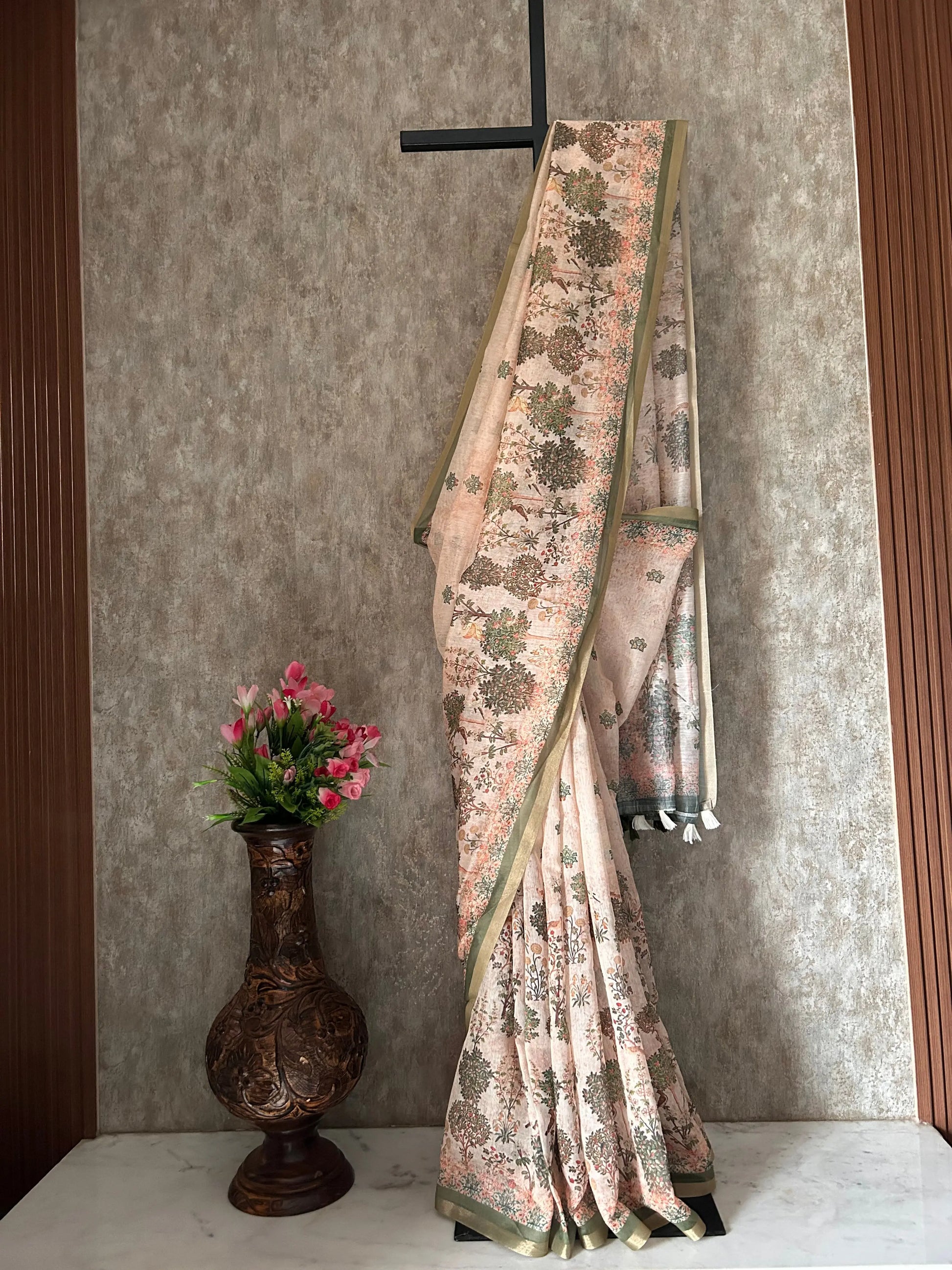 Cream Color Printed Chanderi Daily wear Saree Mandira Silks
