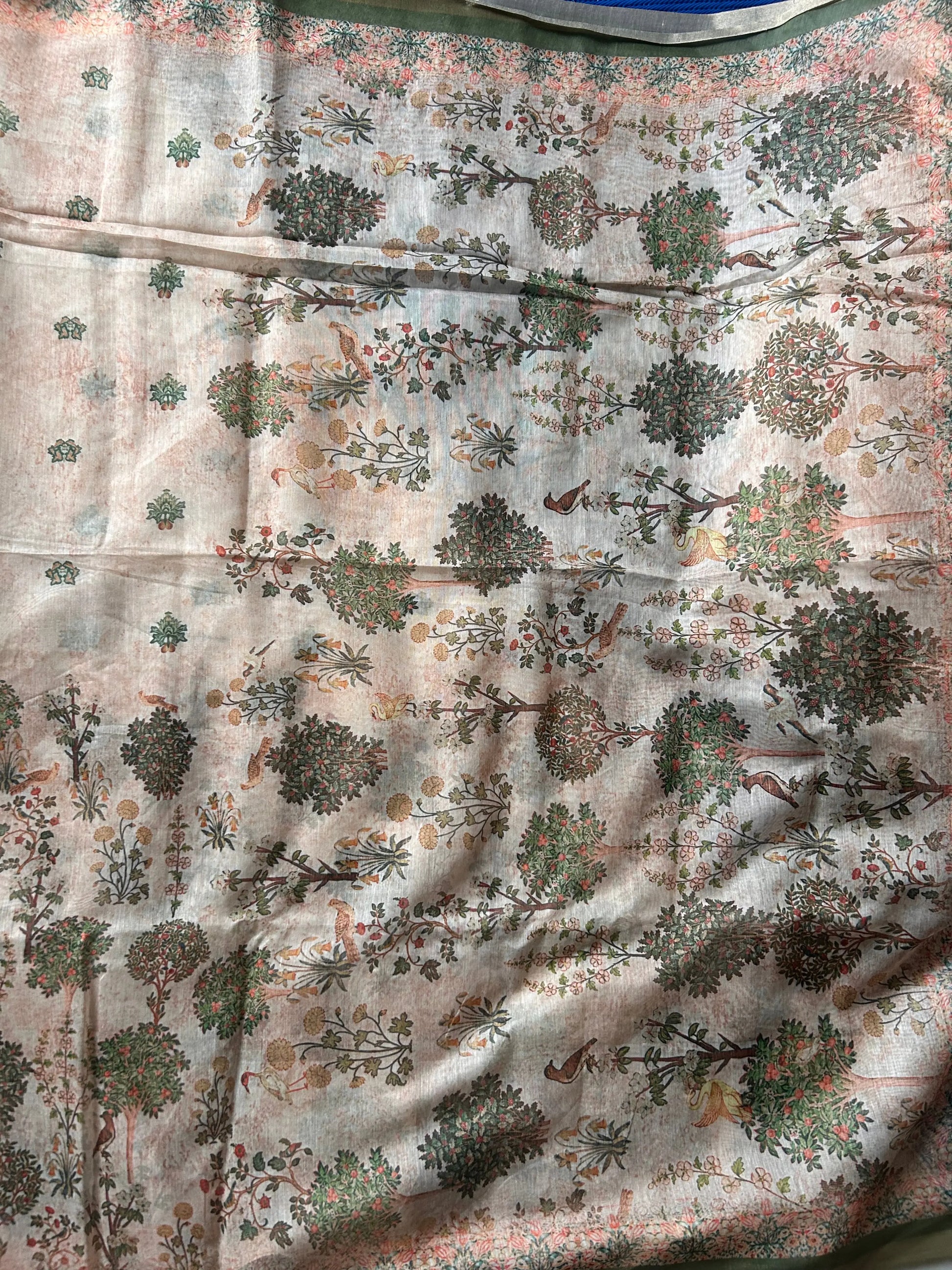 Cream Color Printed Chanderi Daily wear Saree Mandira Silks