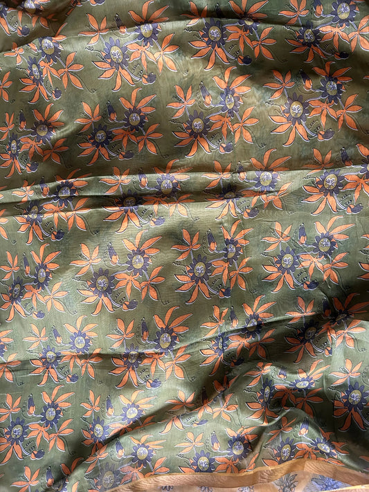 Lemon Yellow Color Printed Chanderi Saree for Daily wear Mandira Silks