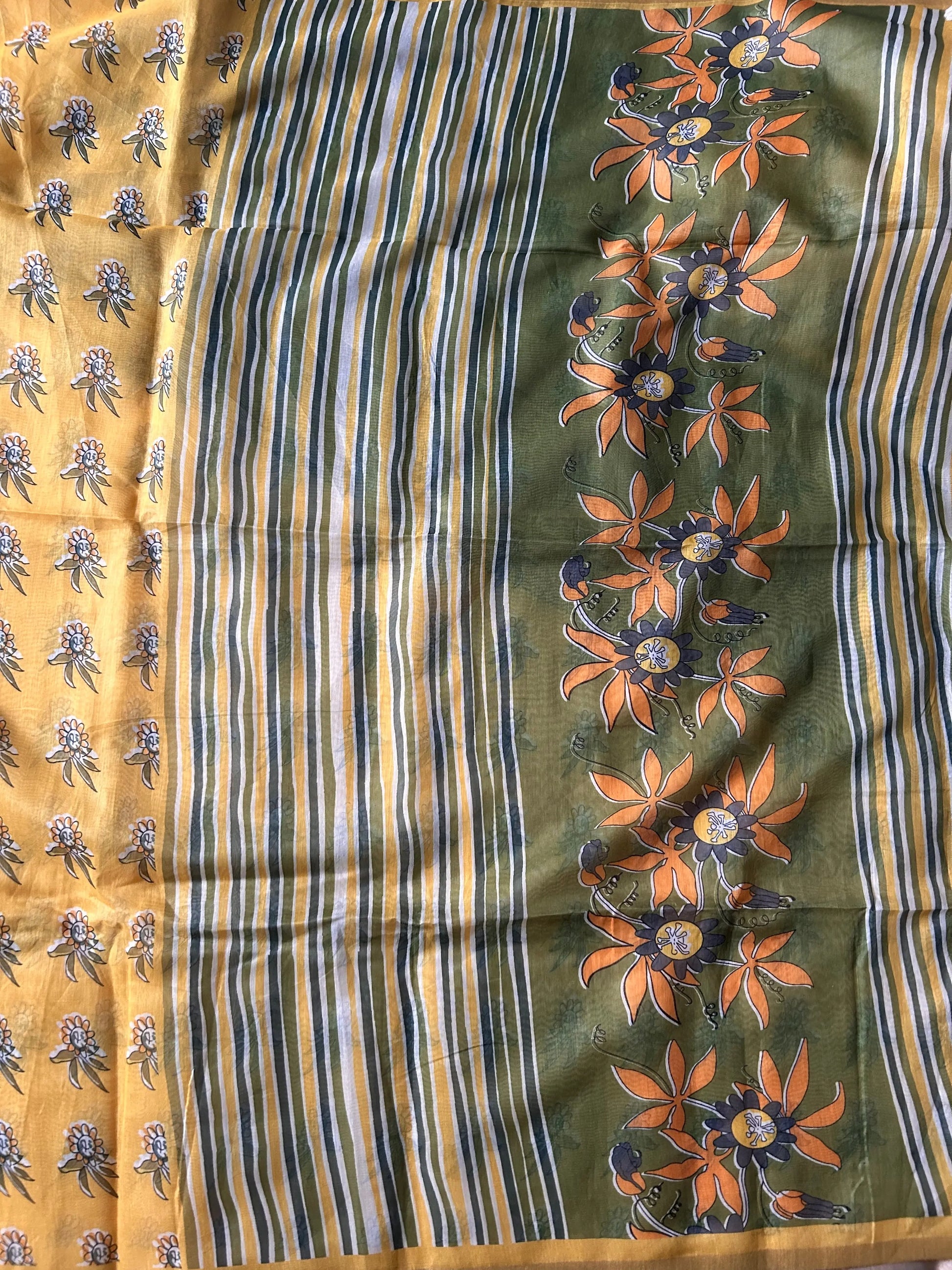 Lemon Yellow Color Printed Chanderi Saree for Daily wear Mandira Silks