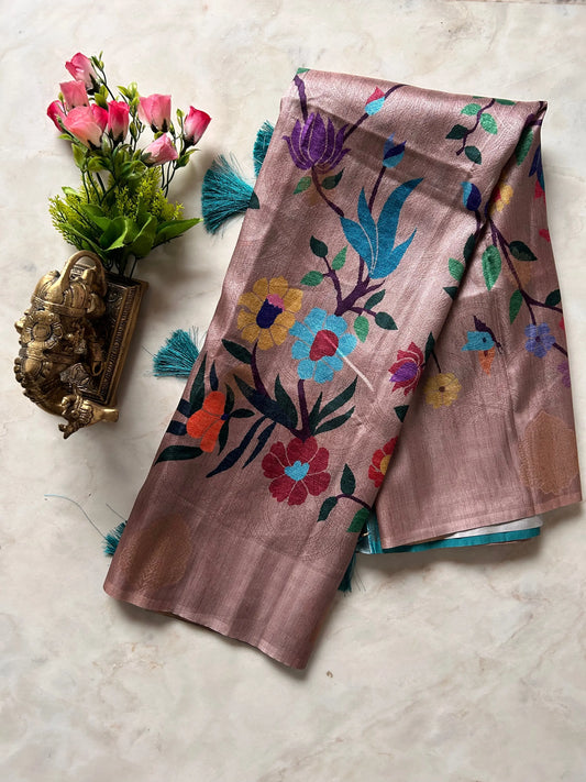 Grey Color Cotton Silk Saree with Kalamkari Printed Design 