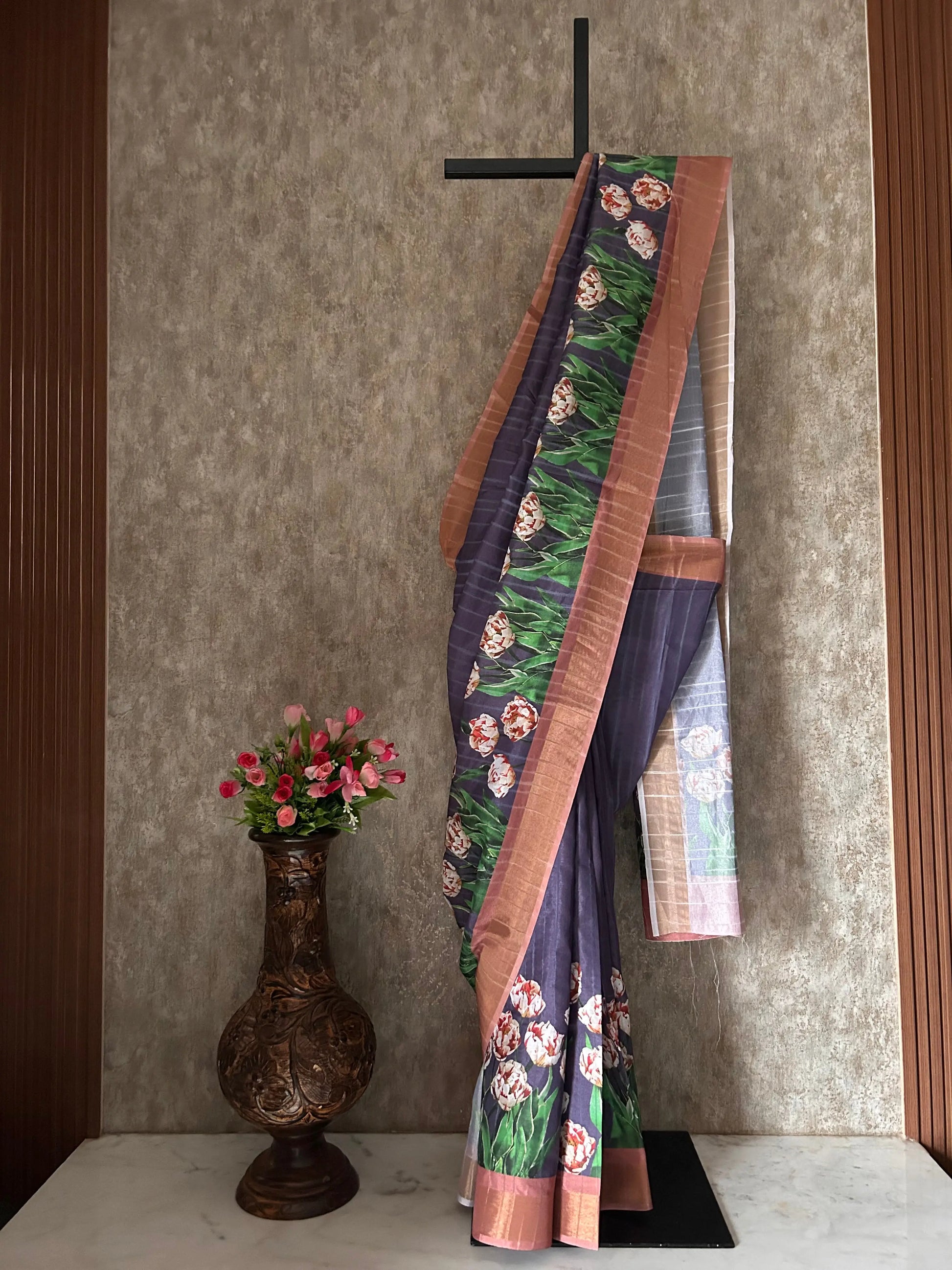 Purple Color Semi Tussar Printed Daily wear Saree