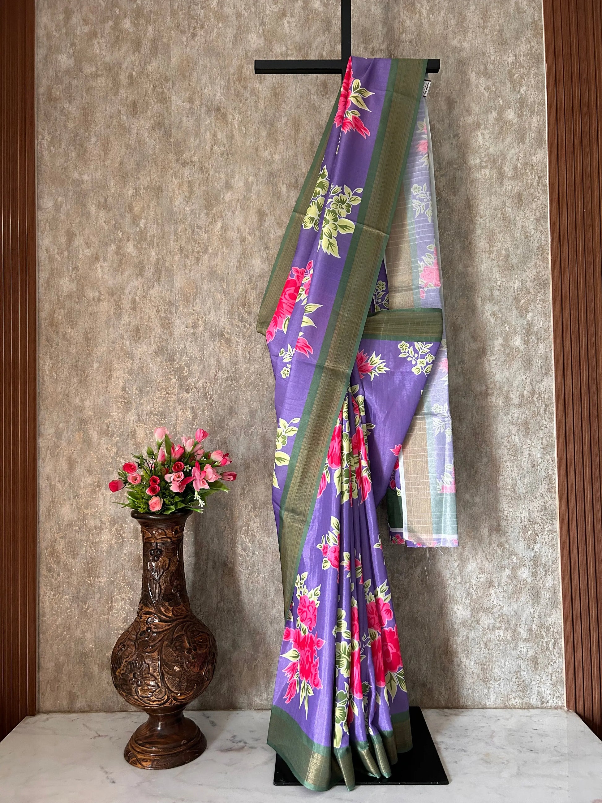 Purple Color Semi Tussar Printed Saree for Daily wear