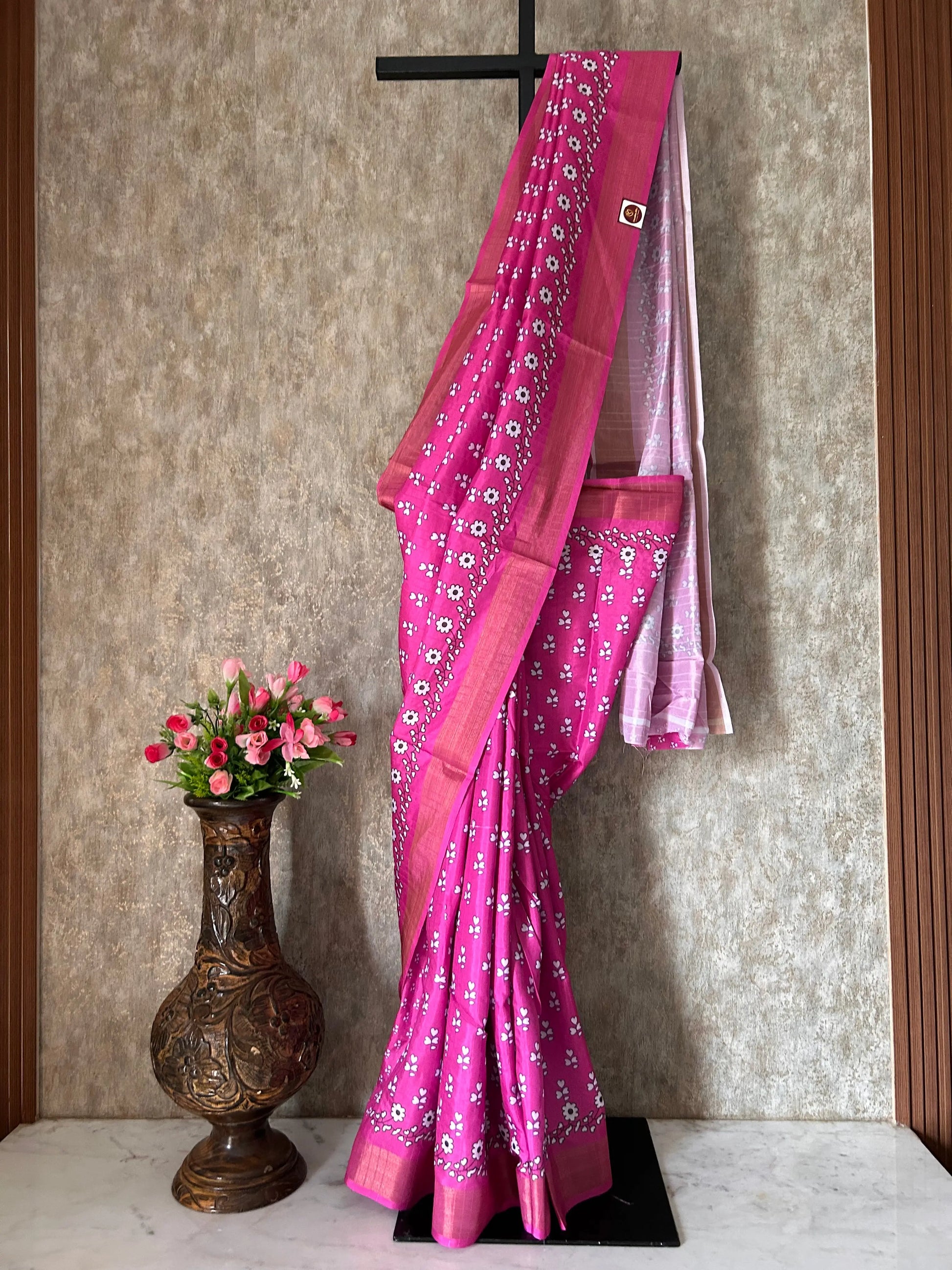 Pink Color Semi Tussar Printed Daily wear Saree