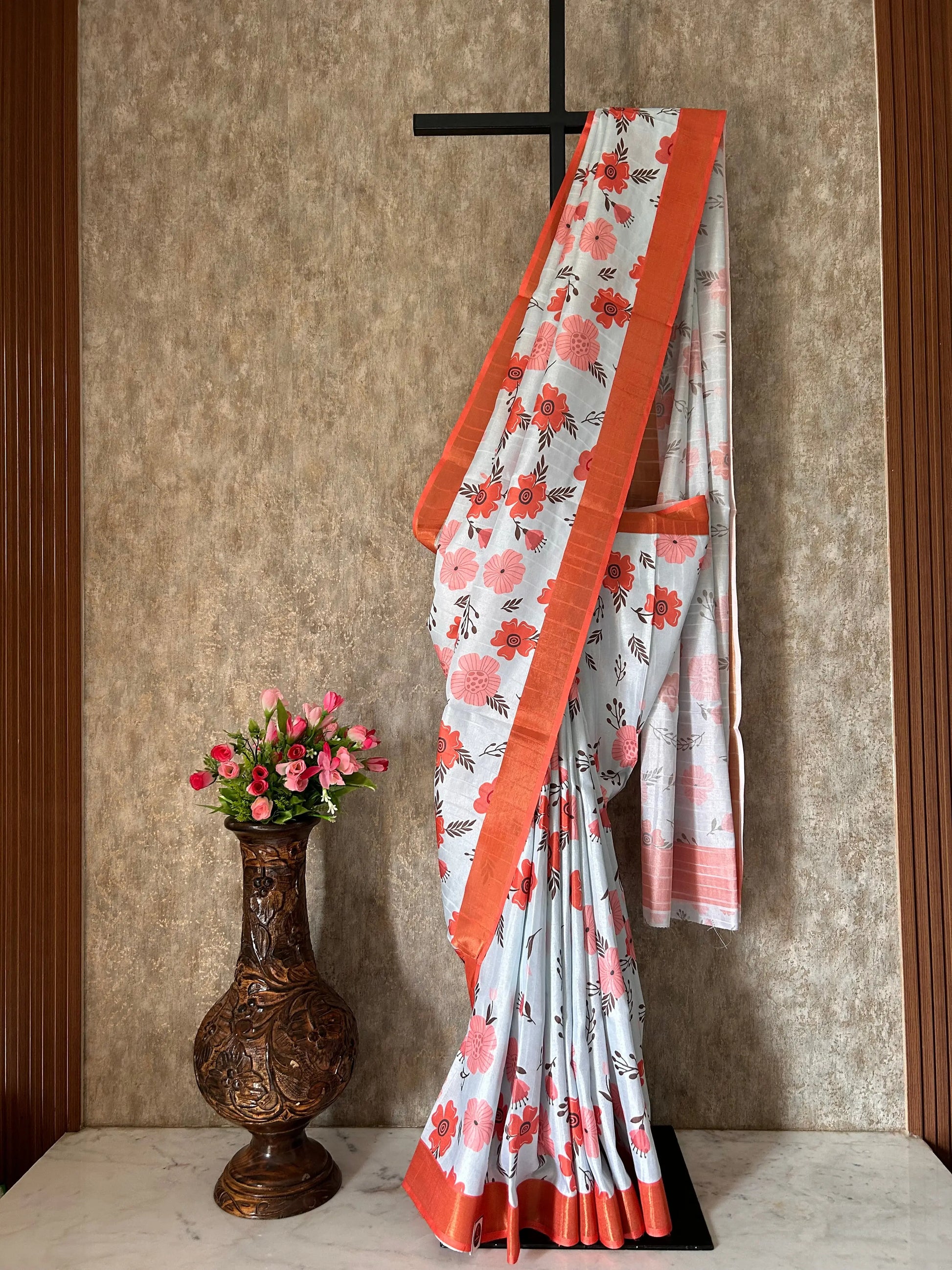 Pale Blue Color Semi Tussar Printed Daily wear Saree