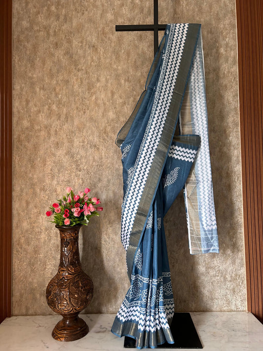 Grey Color Semi Tussar Printed Daily wear Saree