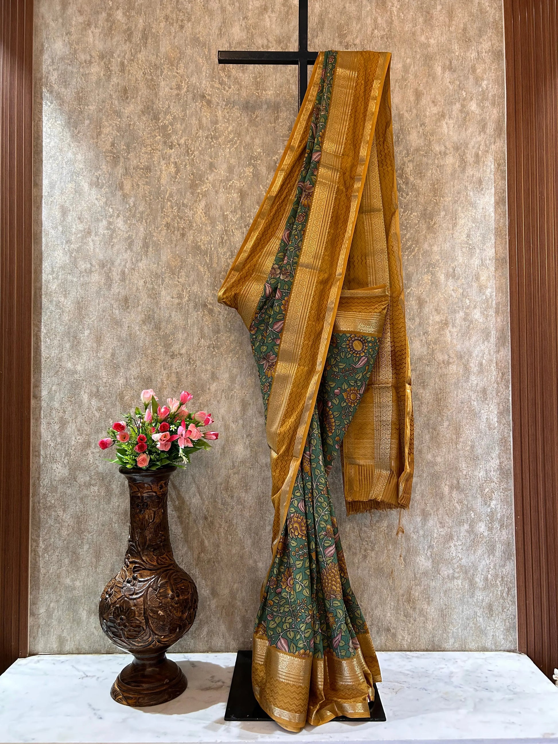 Red Color Crepe Saree with Kalamkari Design Mandira Silks