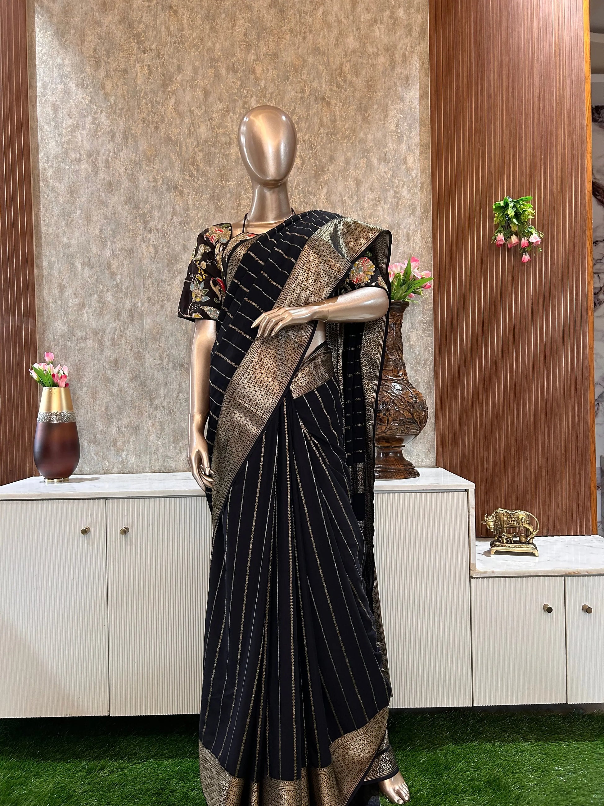 Black color Silk Saree with designer blouse