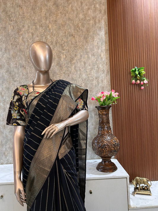 Black color Silk Saree with designer blouse