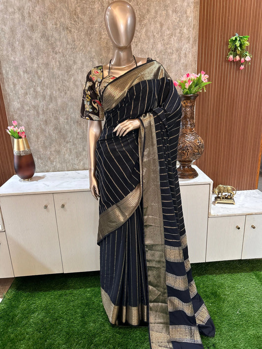 Black color Silk Saree with designer blouse