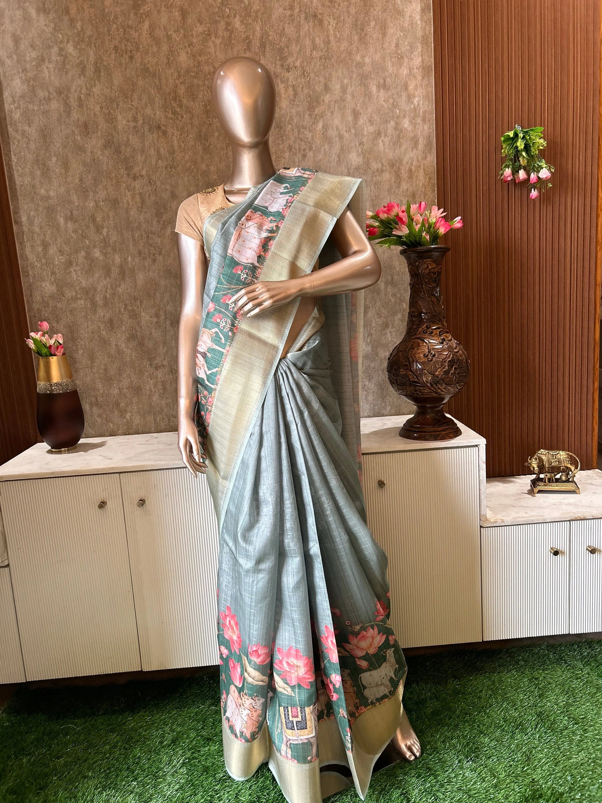 Pista Green Color Fancy Saree with Pichwai print