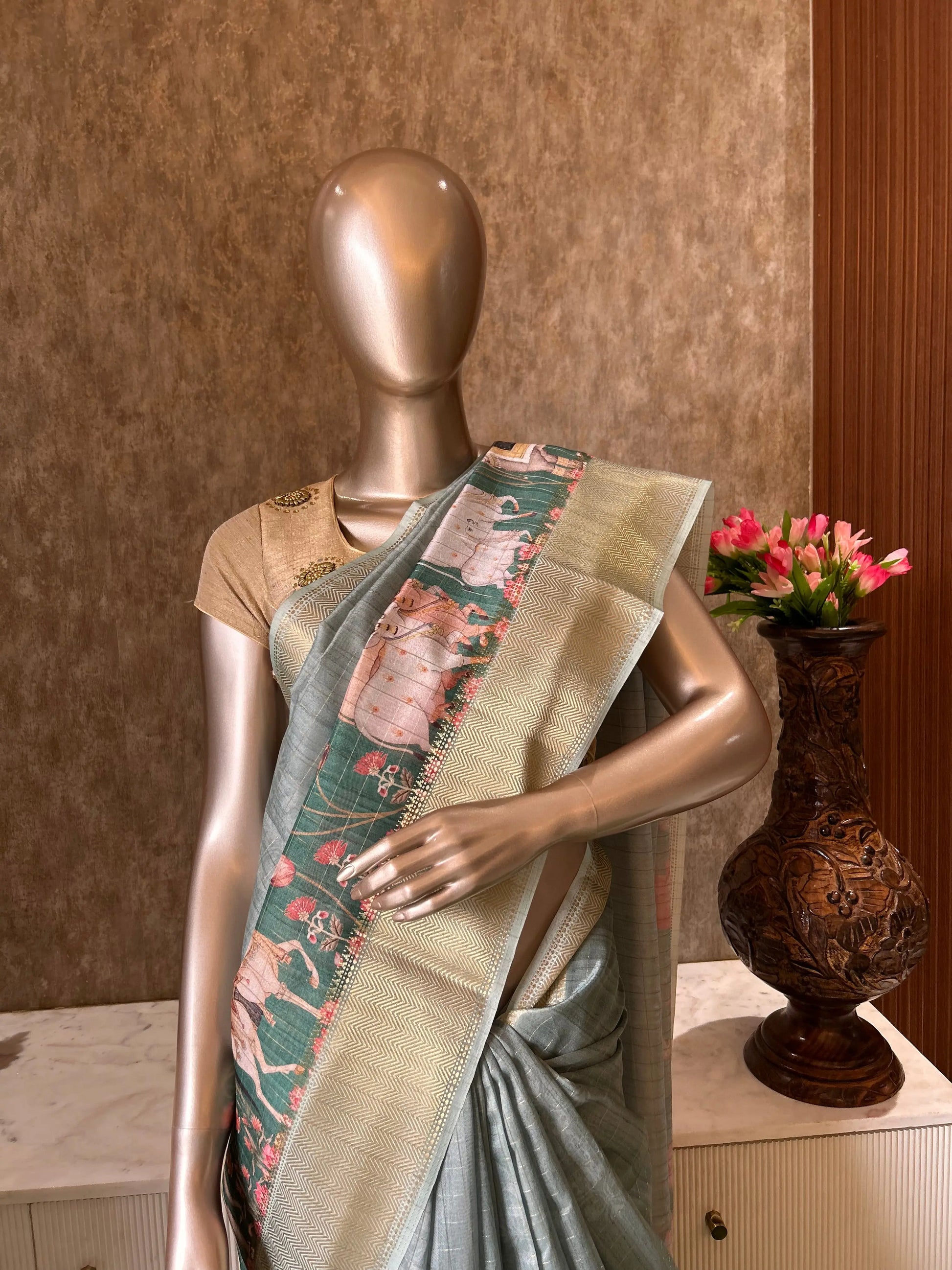 Pista Green Color Fancy Saree with Pichwai print