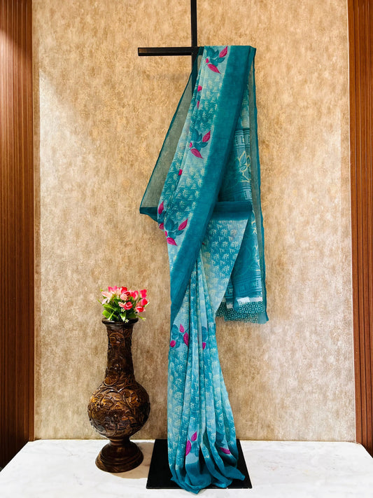 Blue color Marble Georgette saree for Daily Wear Mandira Silks
