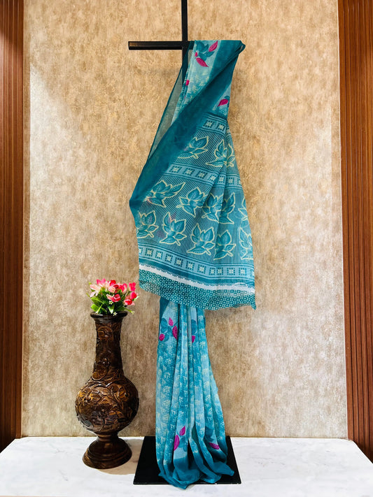 Blue color Marble Georgette saree for Daily Wear Mandira Silks