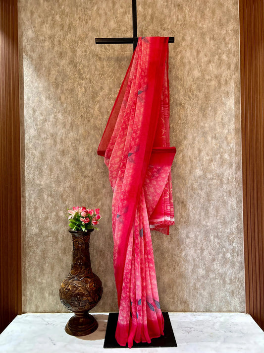 Pink color Marble Georgette printed Saree for Daily wear Mandira Silks