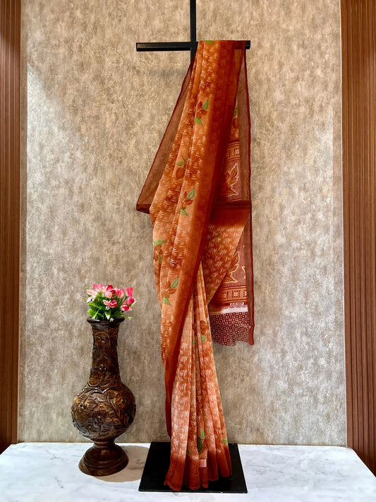 Coffee brown color marble Georgette saree for Daily Wear Mandira Silks