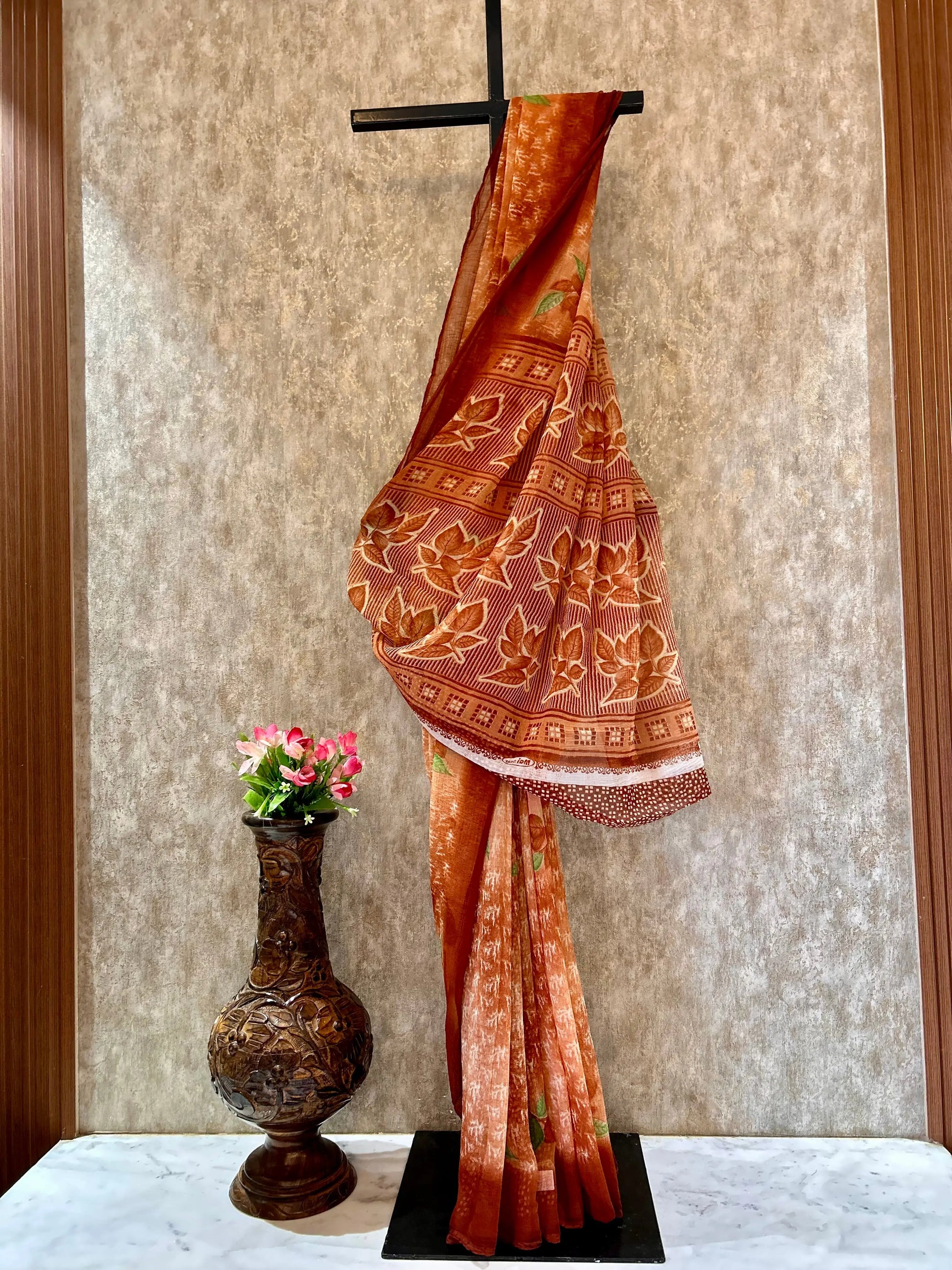 Coffee brown color marble Georgette saree for Daily Wear Mandira Silks
