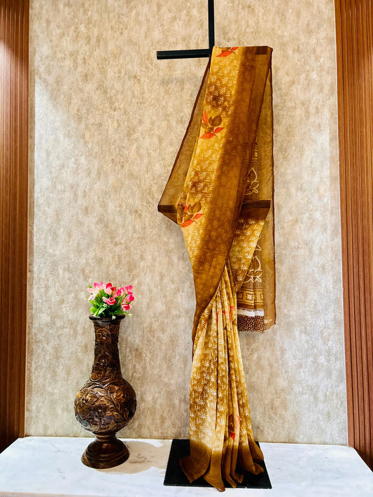 gold color saree