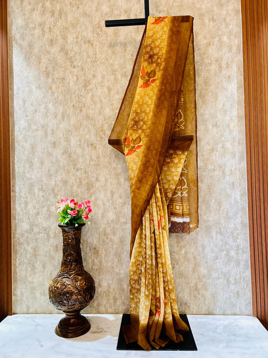 gold color saree