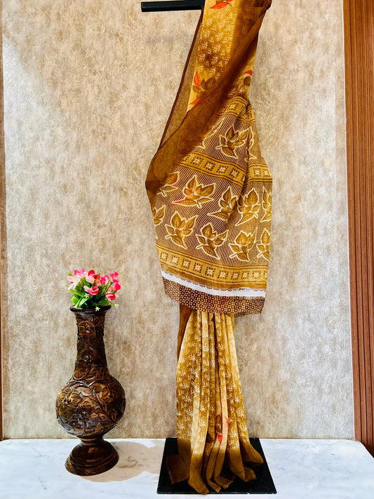 gold color saree