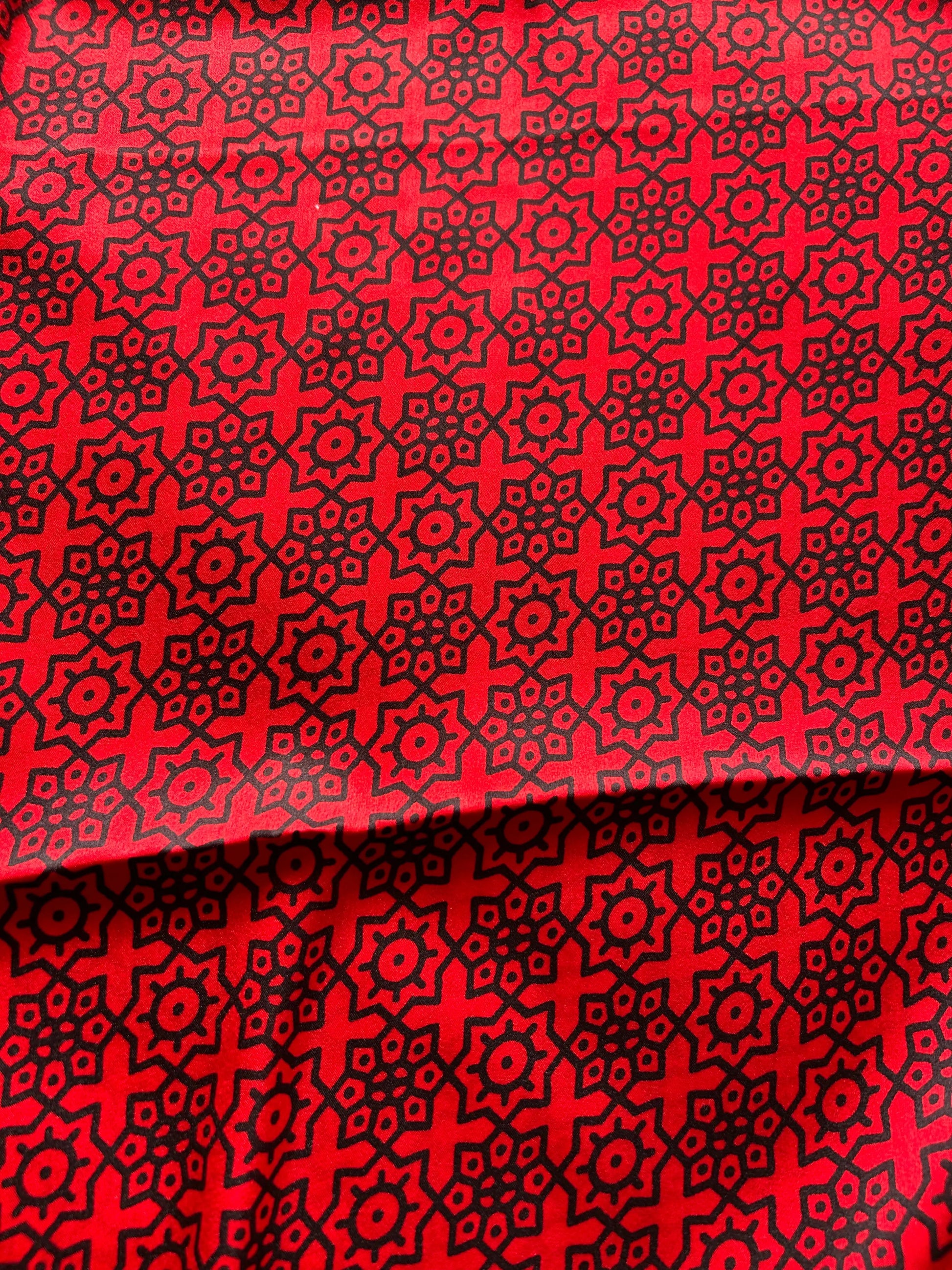 Red and Black Ajrak Saree Blouse with print