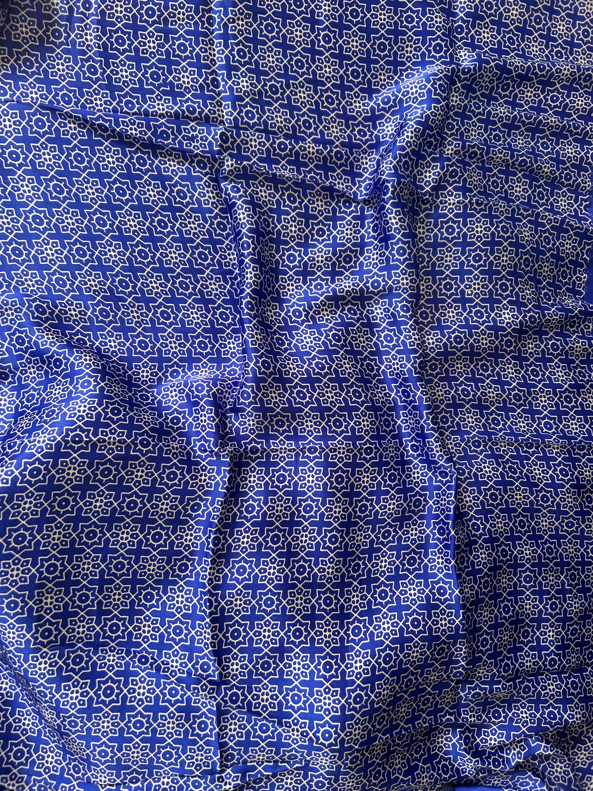 Blue color Muslin silk Ajrak Printed saree for Daily wear-Blouse Printed