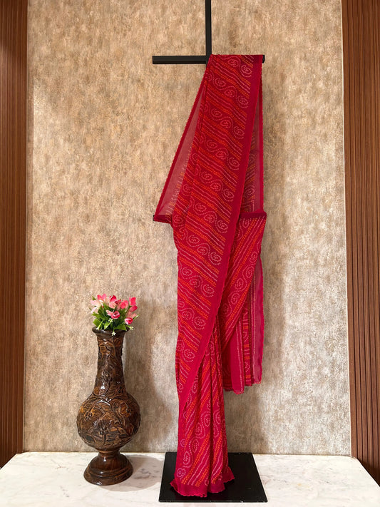 Pink Color Leharred color sareePattern Saree for Daily wear