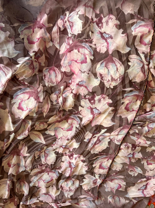 Saree for Daily wear, pink and brown tones.