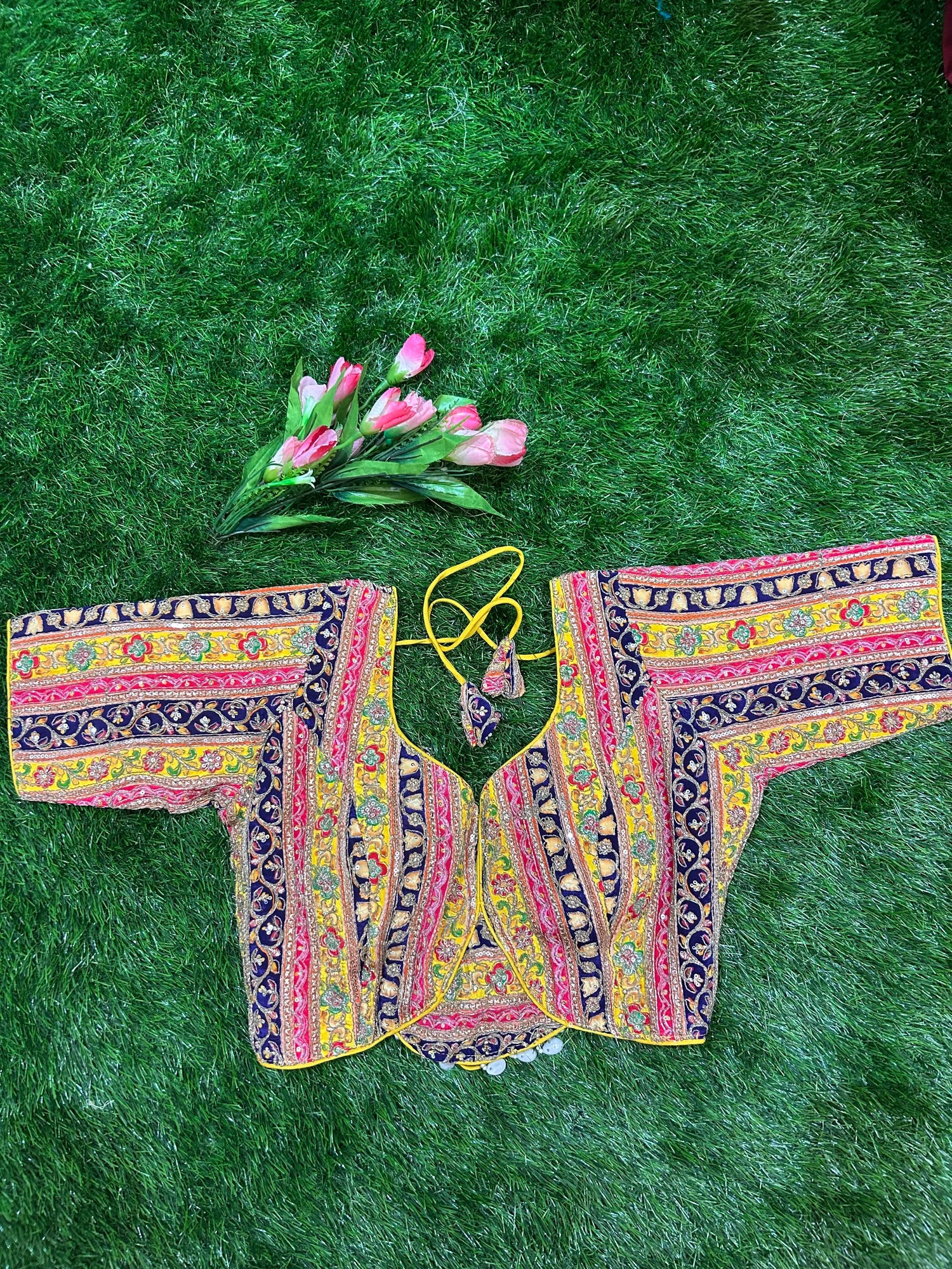 Yellow Color Viscous Crepe silk Designer Blouse Mandira Silks