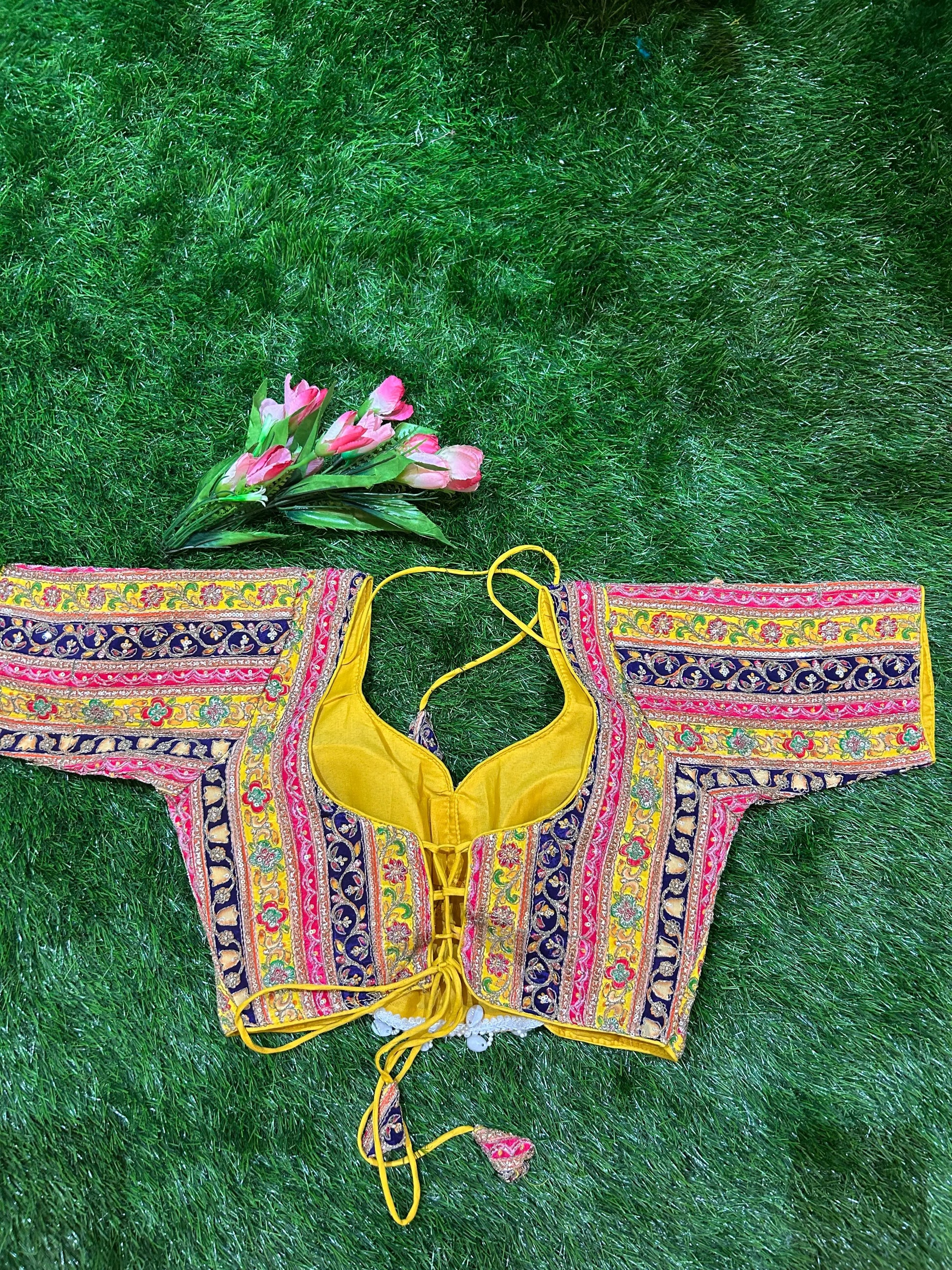 Yellow Color Viscous Crepe silk Designer Blouse Mandira Silks