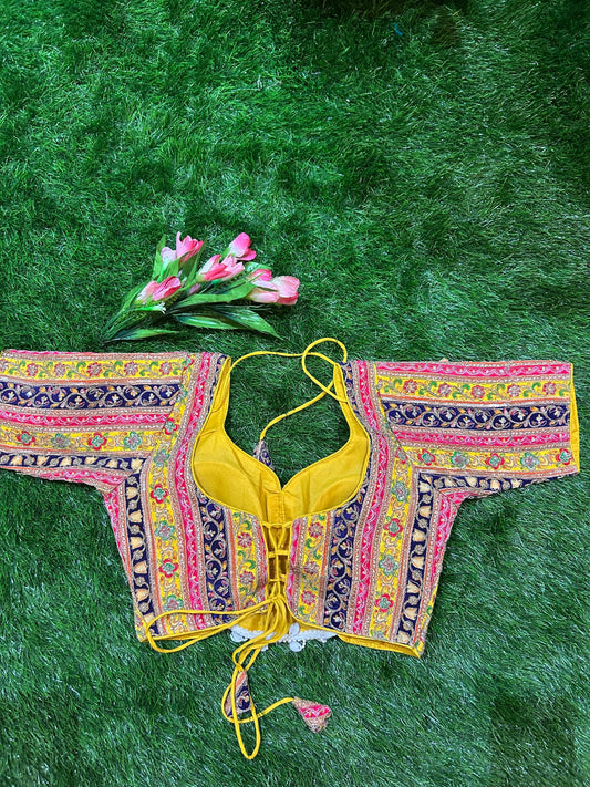 Yellow Color Viscous Crepe silk Designer Blouse Mandira Silks
