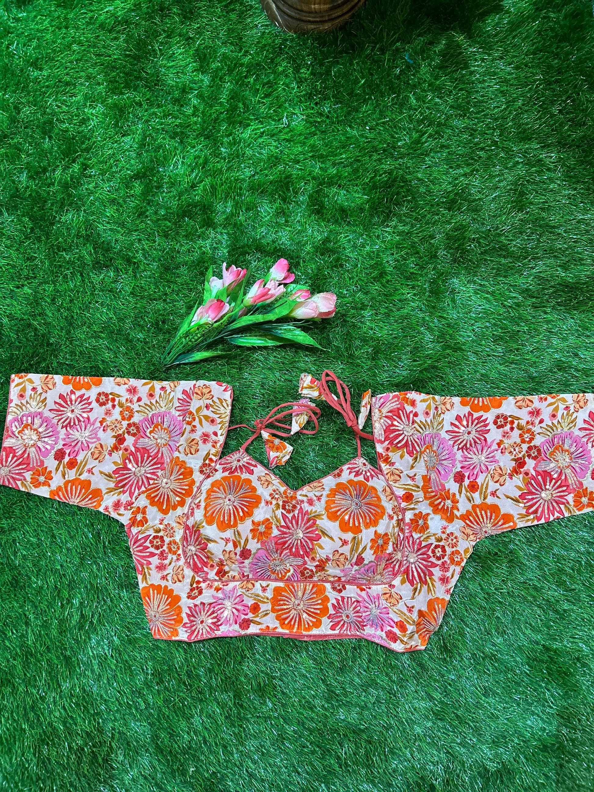 Pink color Viscous Crepe silk Designer Blouse Mandira Silks