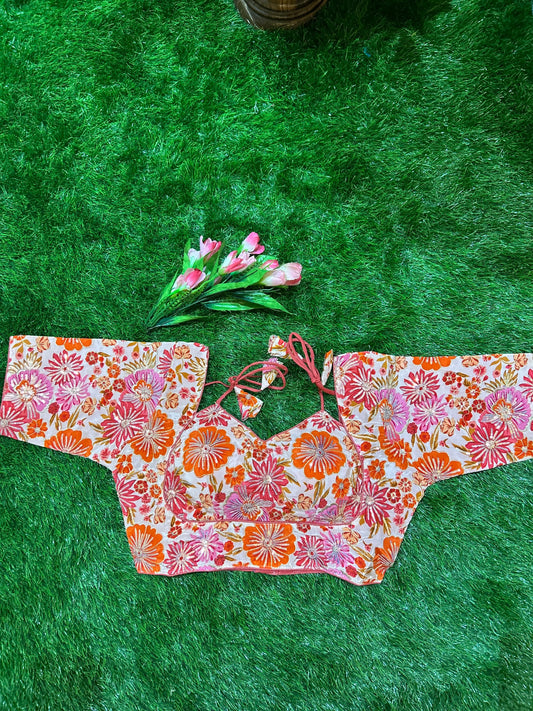 Pink color Viscous Crepe silk Designer Blouse Mandira Silks