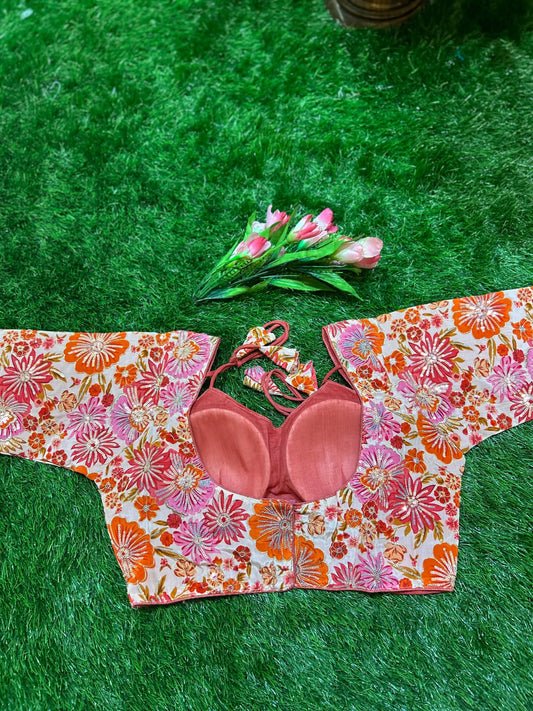 Pink color Viscous Crepe silk Designer Blouse Mandira Silks