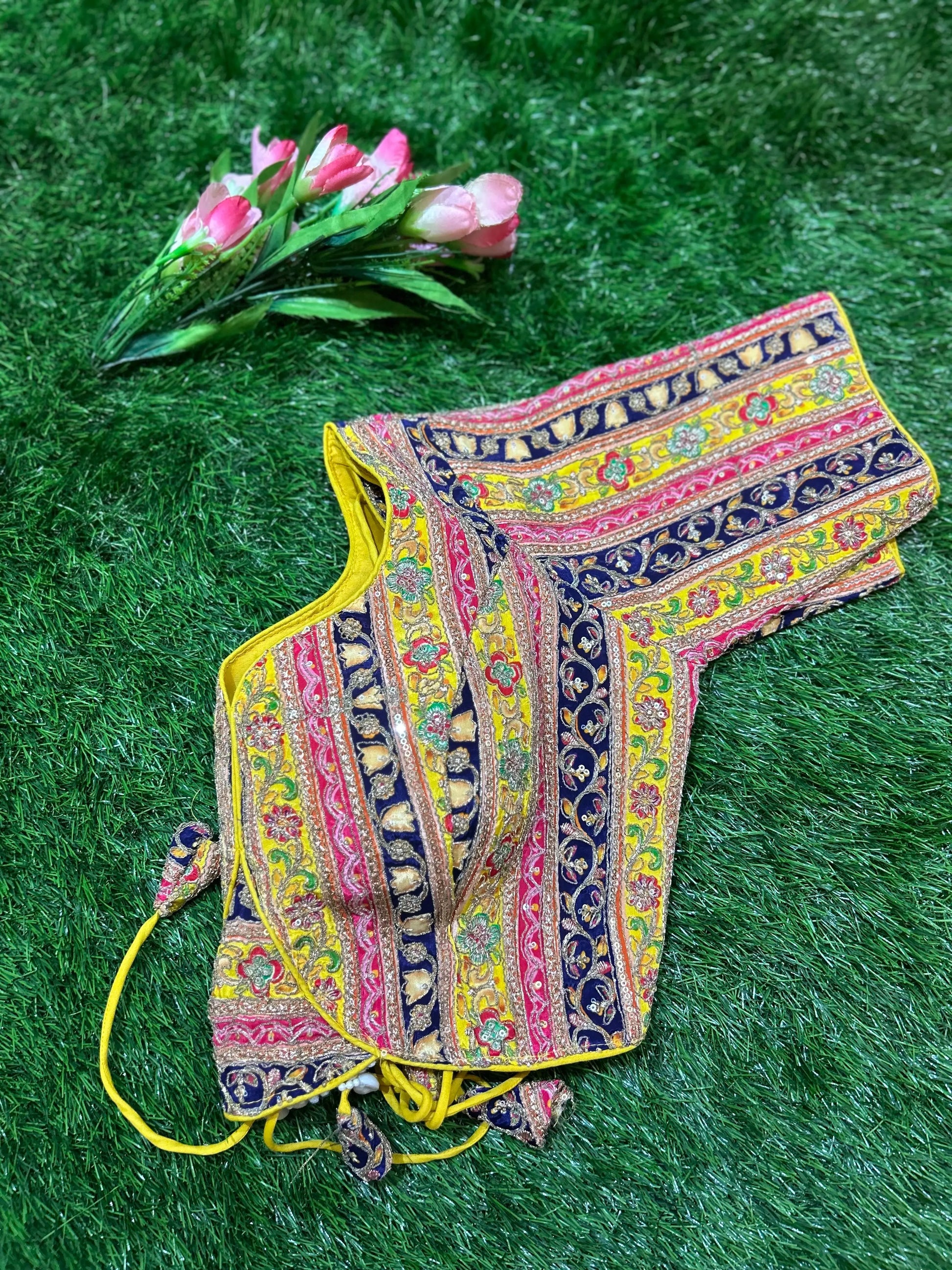 Yellow Color Viscous Crepe silk Designer Blouse Mandira Silks