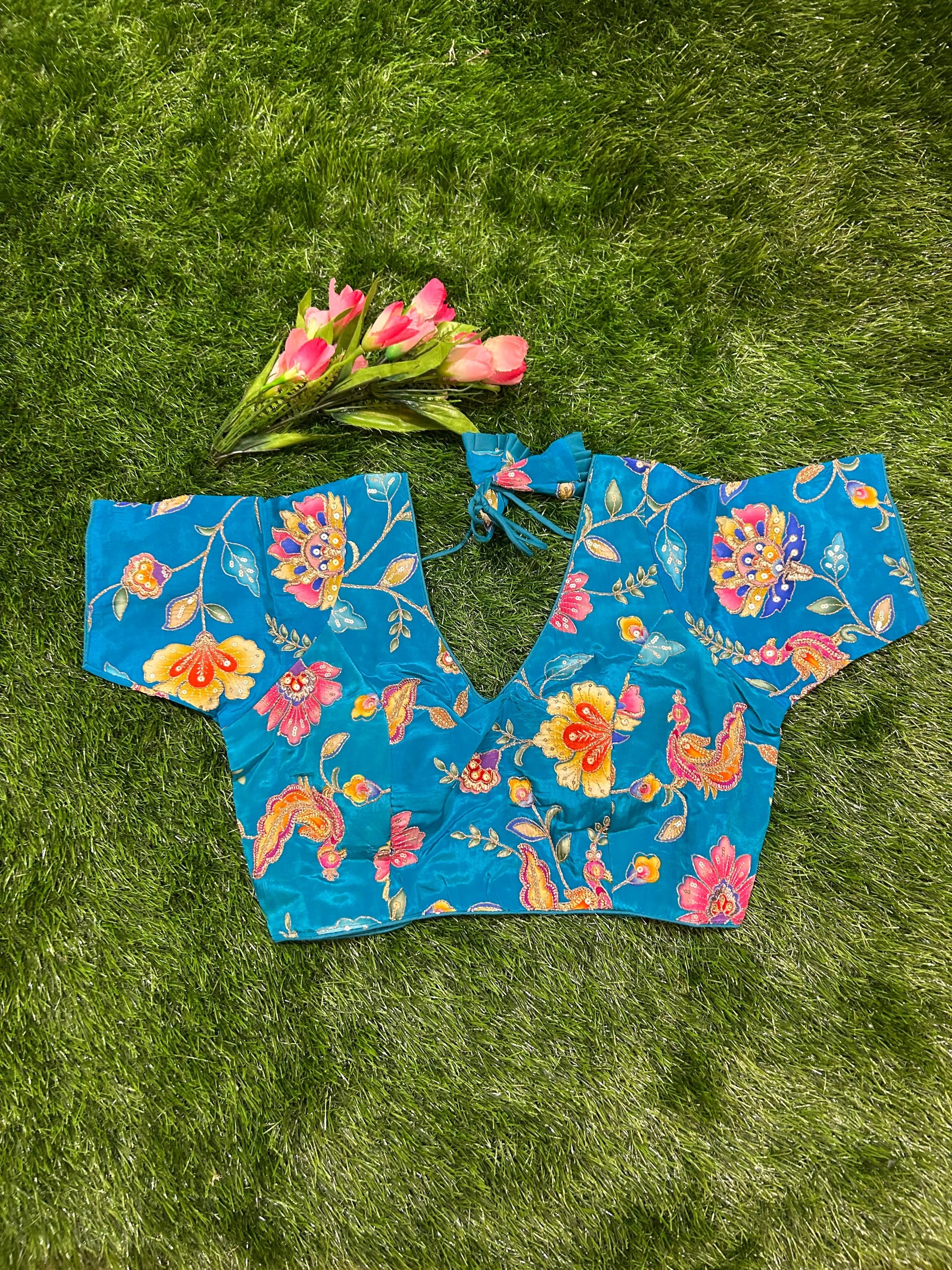 Blue color Viscous Crepe silk Designer Blouse Mandira Silks
