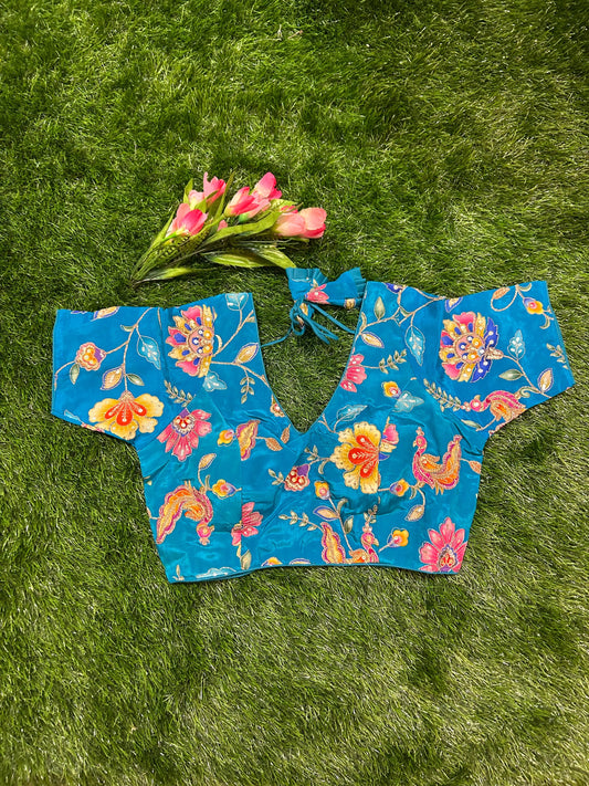 Blue color Viscous Crepe silk Designer Blouse Mandira Silks