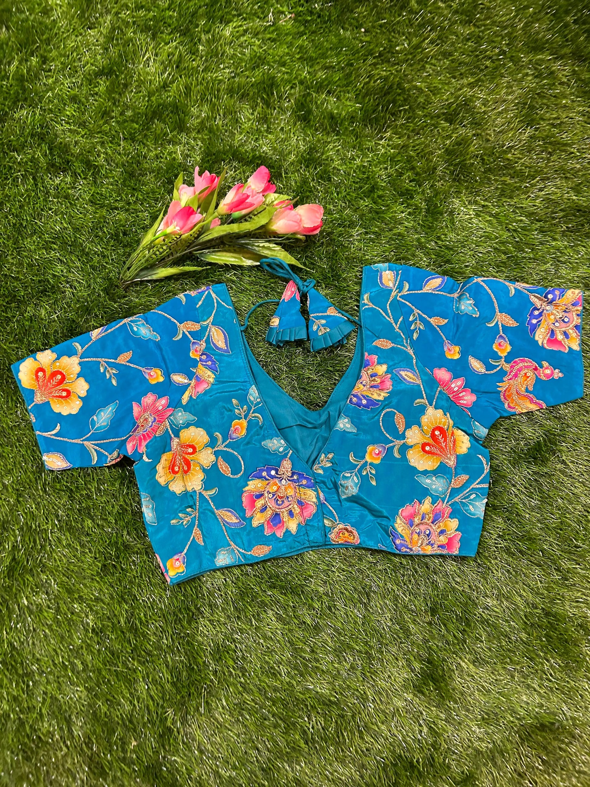 Blue color Viscous Crepe silk Designer Blouse Mandira Silks