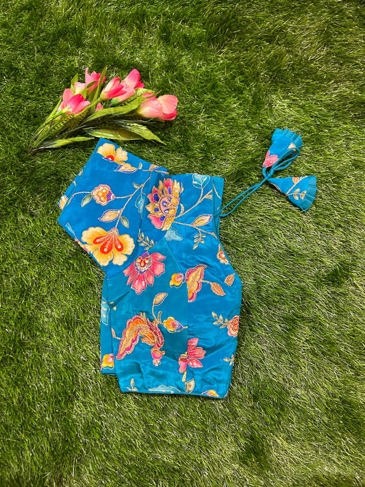 Blue color Viscous Crepe silk Designer Blouse Mandira Silks