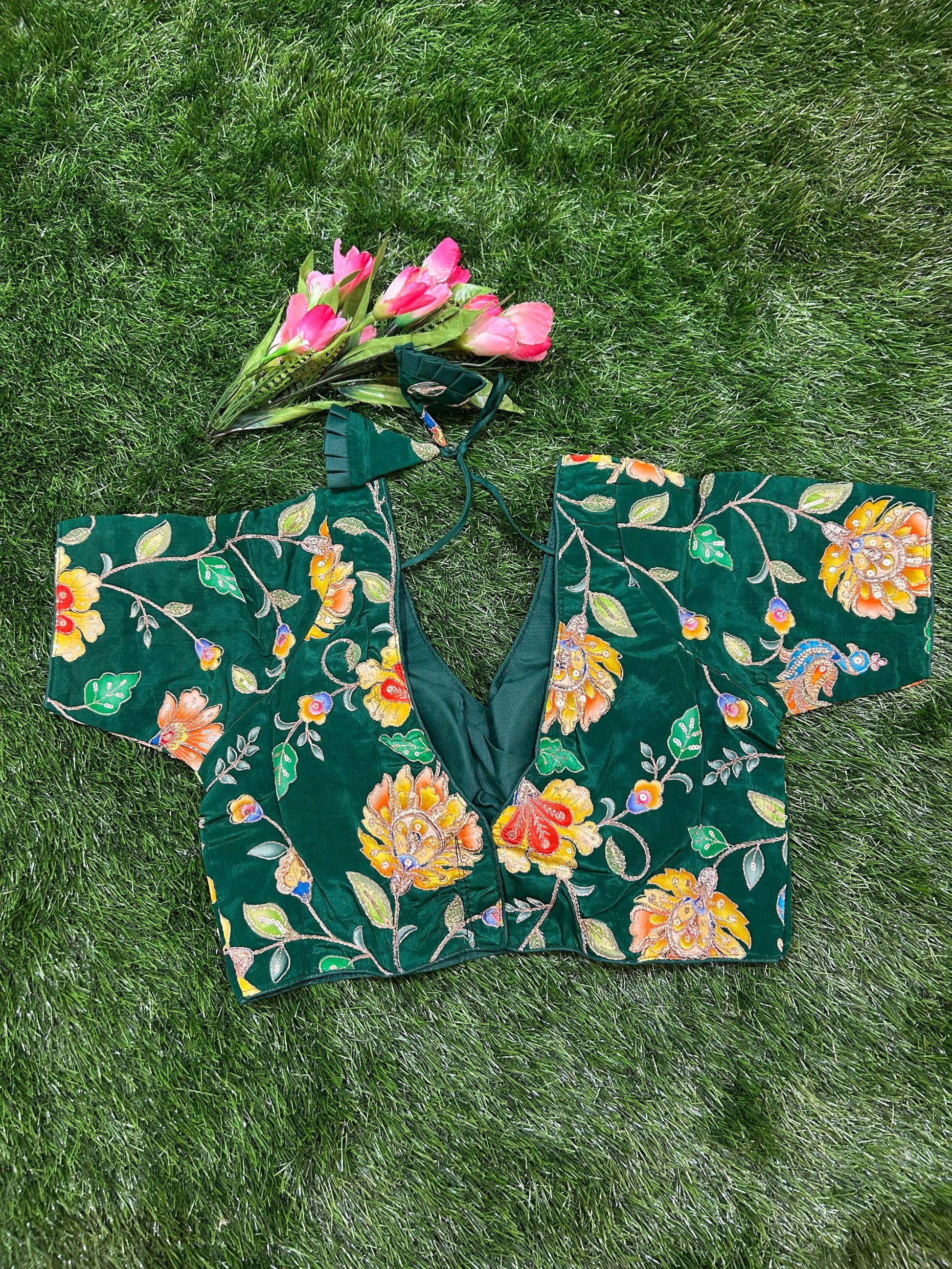 Green color Viscous Crepe silk Designer Blouse Mandira Silks