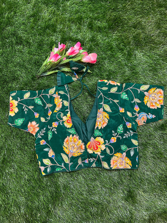 Green color Viscous Crepe silk Designer Blouse Mandira Silks