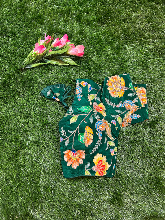 Green color Viscous Crepe silk Designer Blouse Mandira Silks