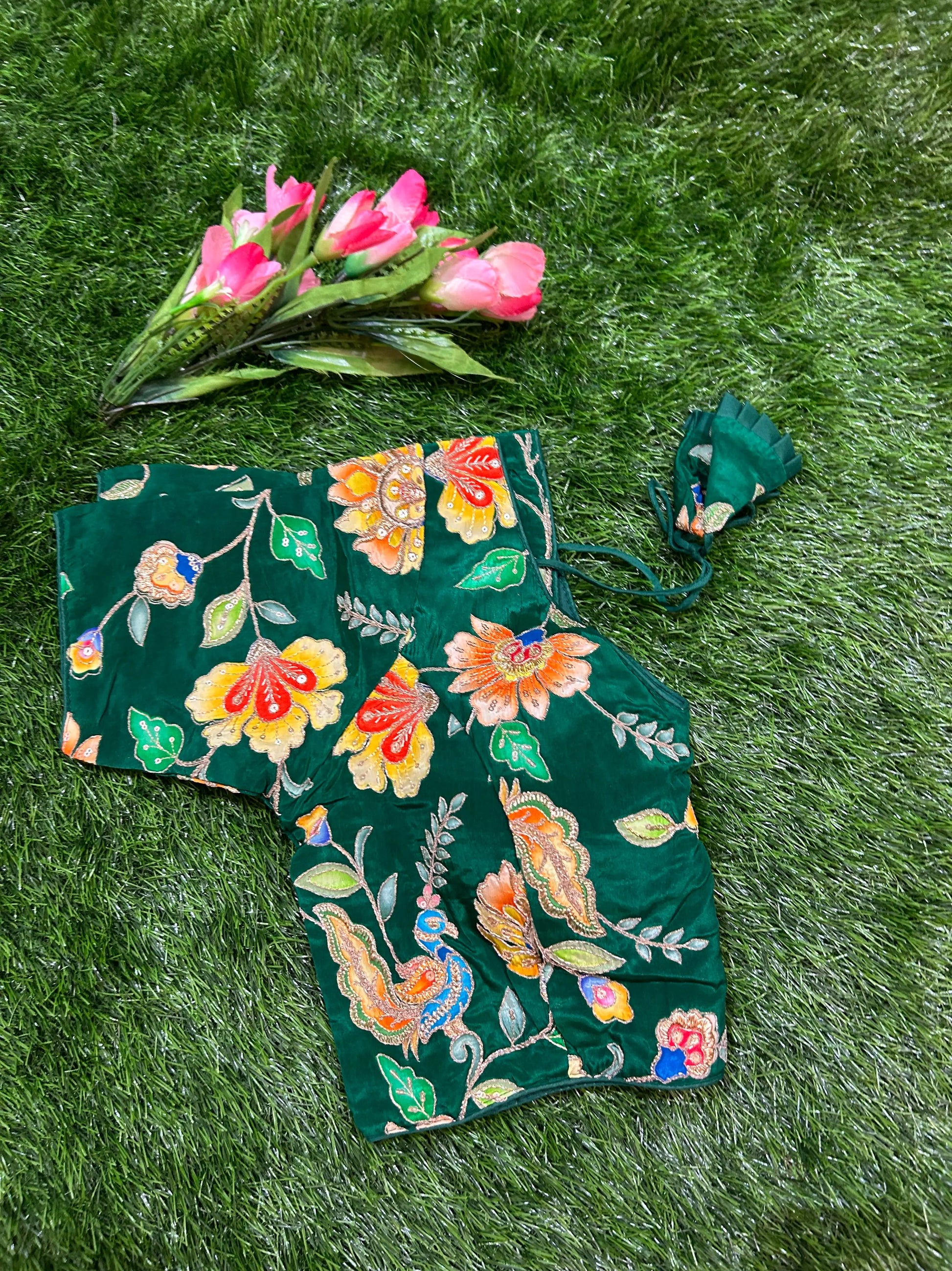 Green color Viscous Crepe silk Designer Blouse Mandira Silks