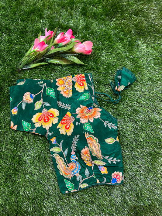 Green color Viscous Crepe silk Designer Blouse Mandira Silks