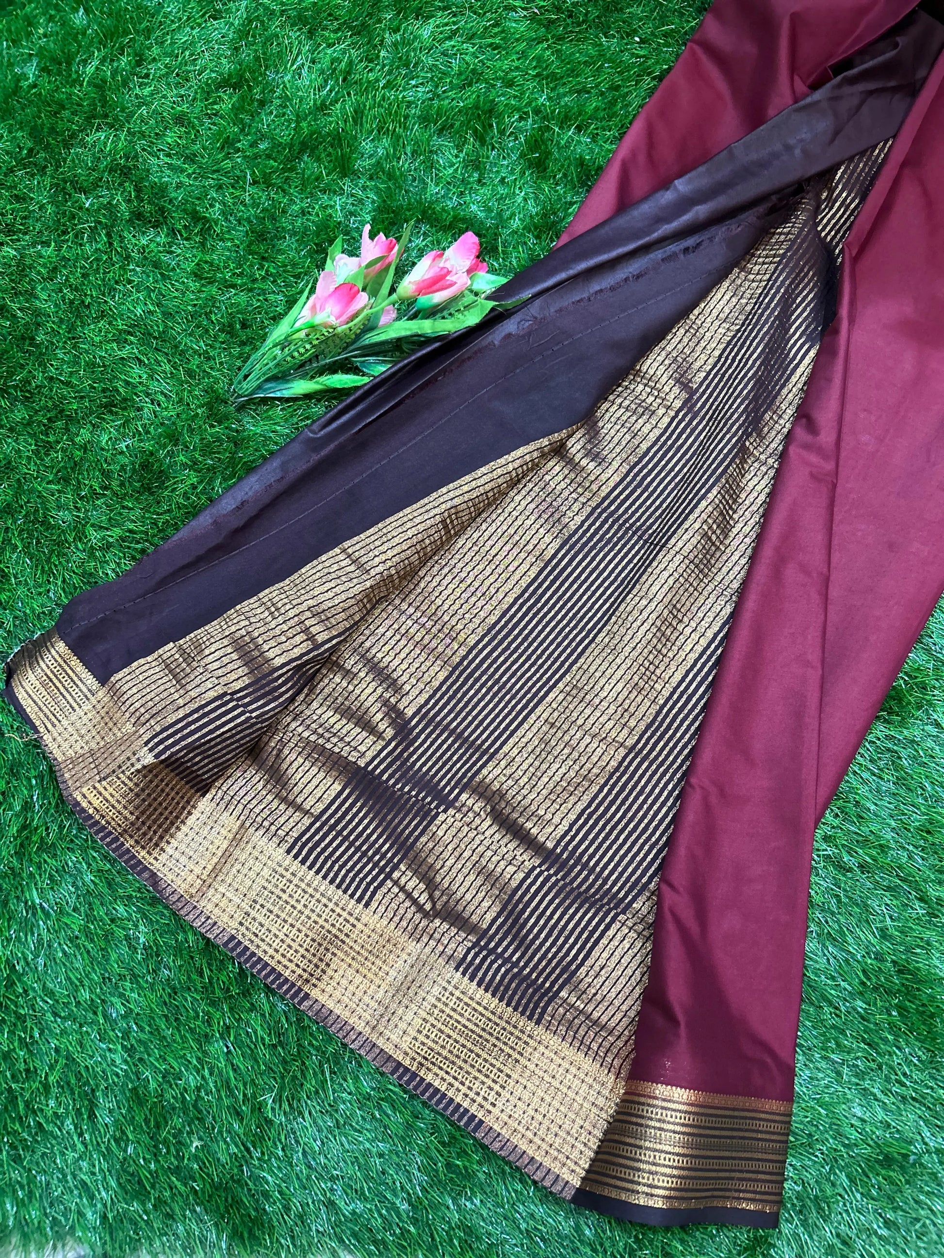 Coffee beans Color Semi Mysore Silk Saree for Festive Wear Mandira Silks